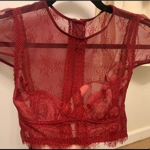 Red mesh VS crop lace top/bralette
